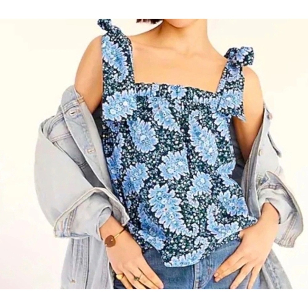 J.Crew Collection Womens Tie Shoulder  Shirred Tank Medium Floral Paisley Cotton